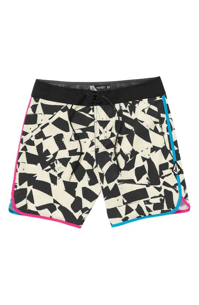 Volcom Lido Print Scallop Mod Board Shorts In Black White