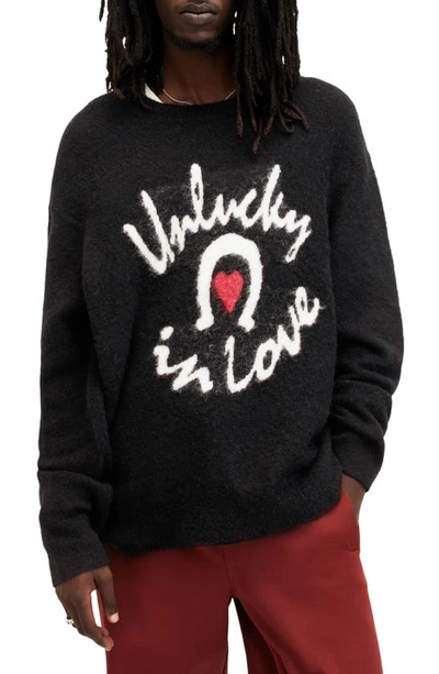 Allsaints Lucky Love Logo Oversized Jumper In Black