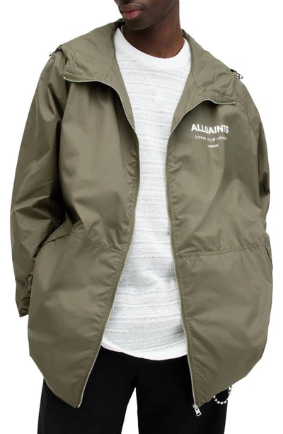 Allsaints Mens Light Khaki Zito Underground Logo-print Woven Jacket In Khaki Green