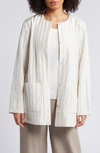 Eileen Fisher Quilted Snap-front Silk Jacket In Bone