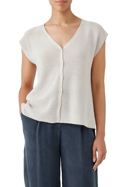 Eileen Fisher Organic Cotton Cap Sleeve Button-up Jumper In Bone