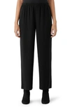 Eileen Fisher Silk Georgette Crepe Ankle Straight Leg Pants In Black
