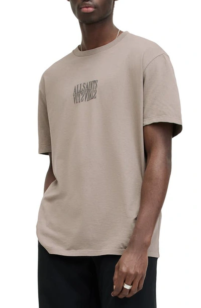 Allsaints Varden Relaxed Fit Warped Logo T-shirt In Beige