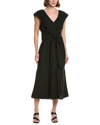 Vince Flutter-sleeve Tie-back Midi Dress In Black