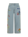 KENZO KENZO FLORAL EMBROIDERED CROPPED WIDE LEG JEANS