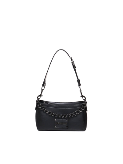 Love Moschino Logo Plaque Chain Linked Shoulder Bag In Black