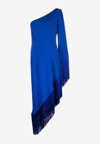 Taller Marmo Asymmetrical Fringed One-shoulder Dress In Blue