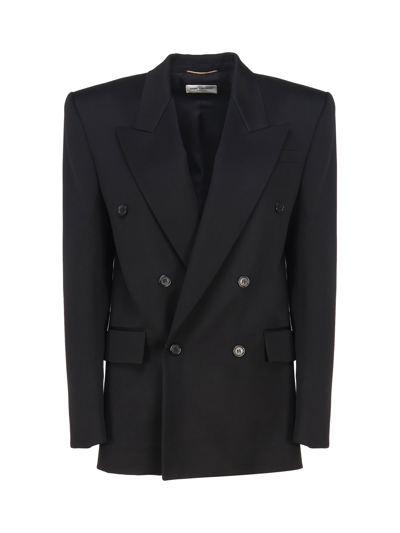 Saint Laurent Double-brasted Jacket In Wool In Black