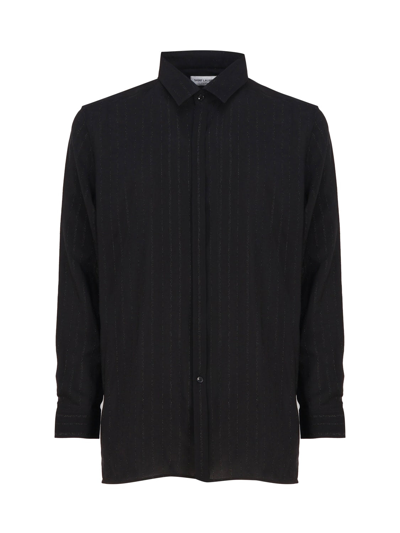 Saint Laurent Shirt With Buttons And Pointed Collar In Black