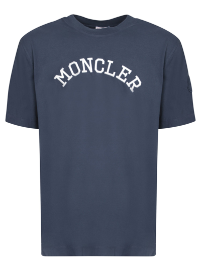 Moncler Embroidered Logo Blue T-shirt