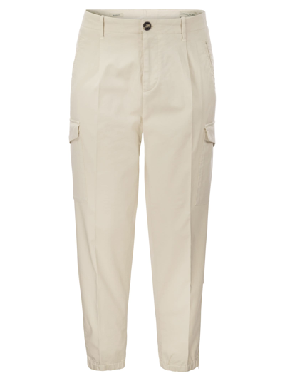 Brunello Cucinelli Cotton Gabardine Trousers With Cargo Pockets In Cream