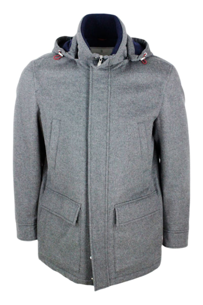 Brunello Cucinelli Cashmere Down Jacket Padded With Real Goose Down With Detachable Hood And Zip And In Grey