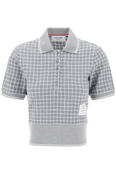 Thom Browne Checked Tweed Polo Shirt In Grey