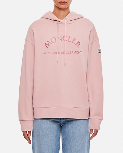 Moncler Logo Print Hoodie In Pink