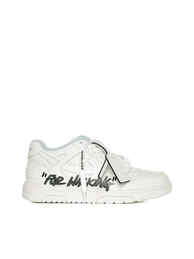 Off-white Out Of Office For Walking White Low Top Sneakers In Leather Woman In White Black