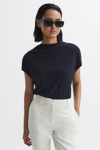 Reiss Poppy - Navy High Neck Jersey Top, L