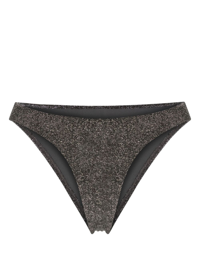 Form And Fold Grey High Cut Lurex Bikini Bottom In Silver