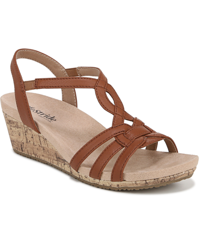Lifestride Monaco 2 Strappy Wedge Sandals In Tan Faux Leather