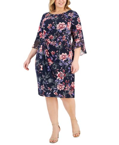 Connected Plus Size Bell-sleeve Gathered Sheath Dress In Nam