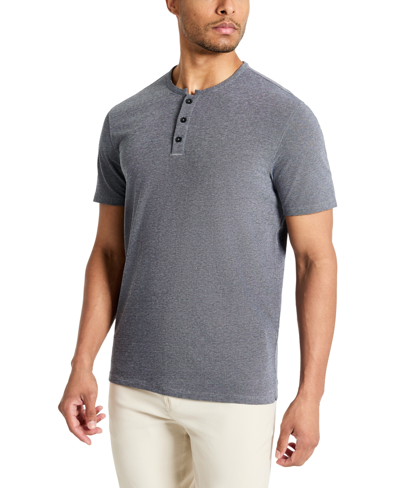 Kenneth Cole Men's 4-way Stretch Heathered Stand-collar Pique Henley In Black Heather