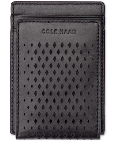 Cole Haan Men's Washington Perforated Leather Card Case Wallet In Black