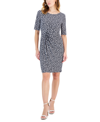 CONNECTED PETITE ELBOW-SLEEVE GATHERED JERSEY SHEATH DRESS