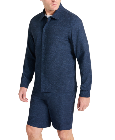 Kenneth Cole Men's 4-way Stretch Water-resistant Printed Seersucker Shirt Jacket In Navy