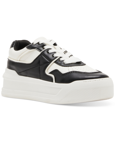 Madden Girl Oley Lace-up Platform Court Sneakers In White,black