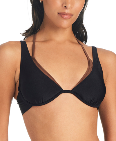 Sanctuary Women's Twice As Nice Double Layered Underwire Bikini Top In Shimmer Black,chocolate