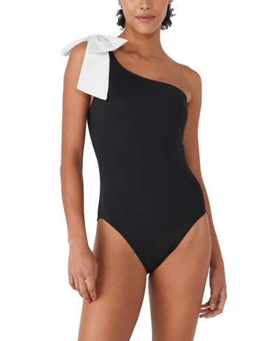 Kate Spade Women's One-shoulder Bow-tie Swimsuit In Black