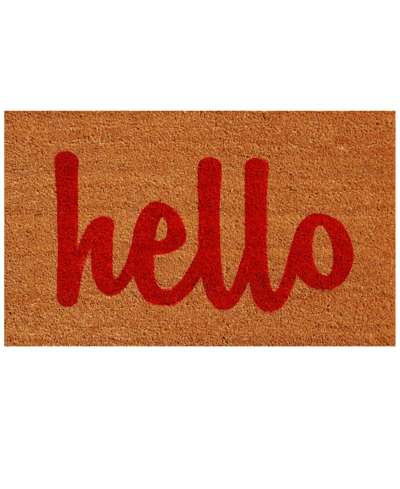 Home & More Hello Script Coir/vinyl Doormat, 24" X 36" In Natural,red