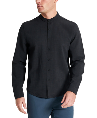 Kenneth Cole Men's Slim-fit Performance Stretch Textured Band-collar Button-down Shirt In Black