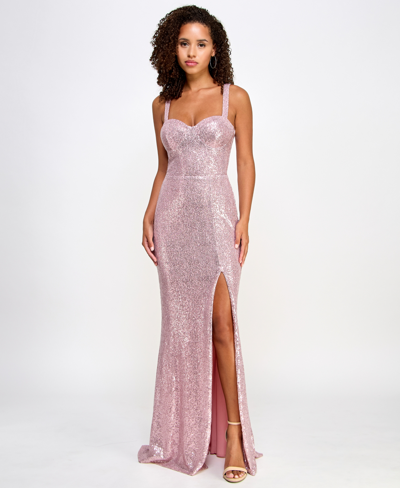 Trixxi Juniors' Sweetheart-neck Sleeveless Front-slit Gown, Created For Macy's In Pink