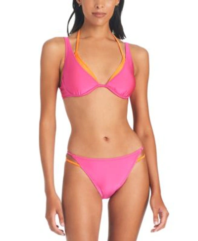 Sanctuary Womens Twice As Nice Layered Bikini Top Bottom In Shimmer Neon Hibiscus,orange Hype