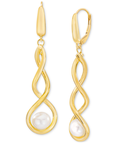Macy's Cultured Freshwater Pearl (7-8mm) Twist Drop Leverback Earrings In 14k Gold In Yellow Gold