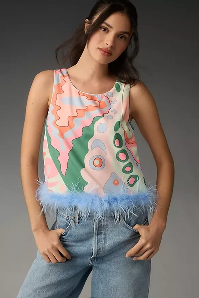 English Factory Sleeveless Faux Feather Top In Pink