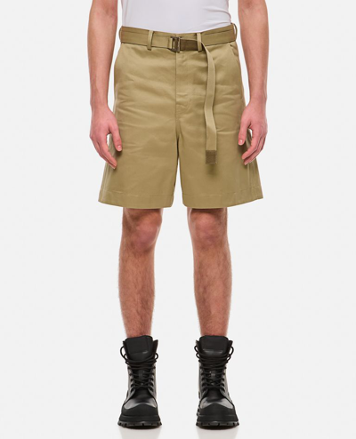 Sacai Cotton Chino Shorts In Brown