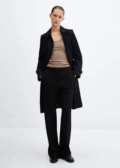Mango Trench Classique Ceinture In Noir