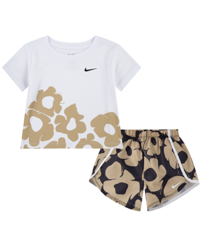 Nike Babies' Dri-fit Floral Toddler Sprinter Shorts Set In Black