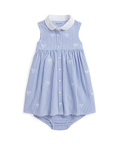 Polo Ralph Lauren Baby Girl's Striped Tennis Embroidered Dress & Bloomers Set In Harbor Island Blue Multi