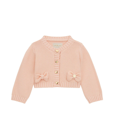 Guess Baby Girls Long Sleeve Cotton Knit Cardigan Sweater In Blush