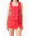 Endless Rose Fringe Double Breasted Sleeveless Tweed Top In Red