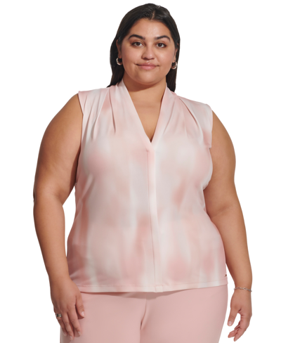 Calvin Klein Plus Size Printed Sleeveless V-neck Camisole Top In Silver Pink Multi