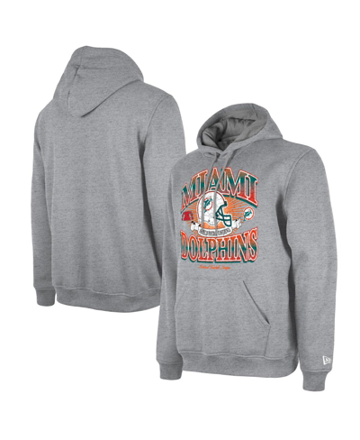 New Era Men's  Heather Gray Distressed Miami Dolphins Retro Pullover Hoodie