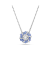 Swarovski Flower, Blue, Rhodium Plated Idyllia Pendant Necklace In Blue