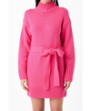 Grey Lab Tie Belt Long Sleeve Sweater Minidress In Fuchsia