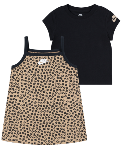 Nike Kids' Toddler Girls Floral Dress And Short Sleeve T-shirt Set In Hemp