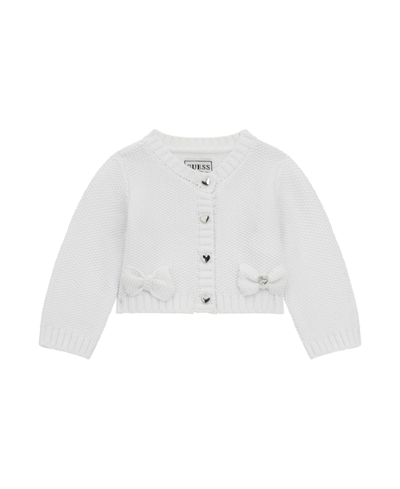Guess Baby Girls Long Sleeve Cotton Knit Cardigan Sweater In White