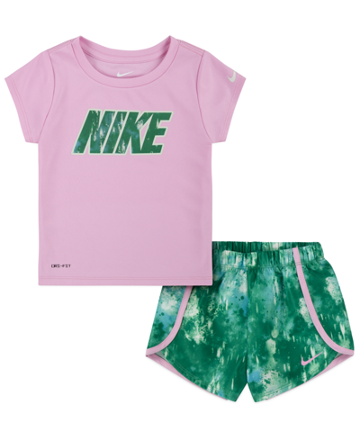 Nike Kids' Toddler Girls Dri-fit Short Sleeve T-shirt And Shorts Set In Stadium Green