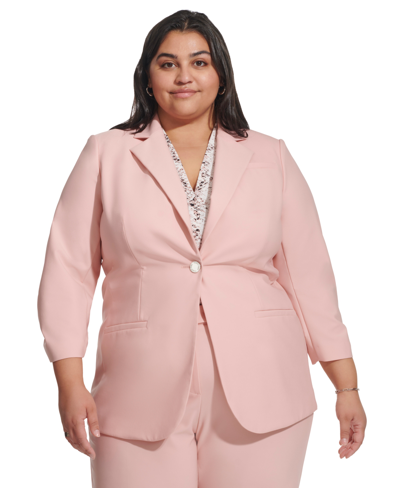 Calvin Klein Plus Size Infinite Stretch 3/4-ruched-sleeve Jacket In Silver Pink